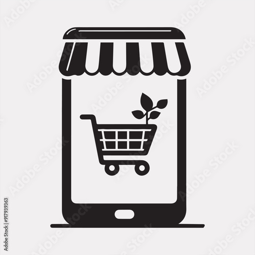 online Shopping mobile store vector silhouette on a white background