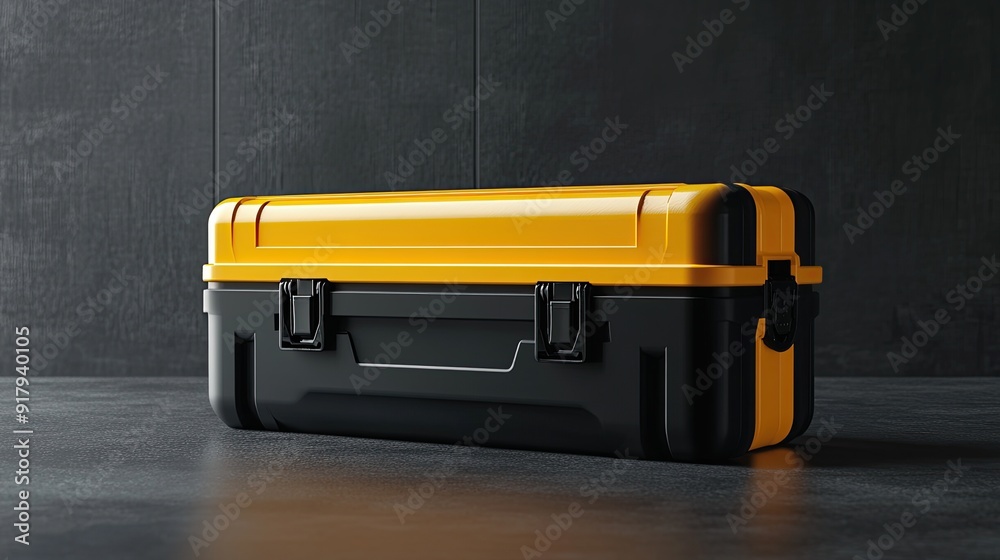 Yellow and Black Tool Box on Grey Background. Yellow and Black Tool Box on Grey Background.