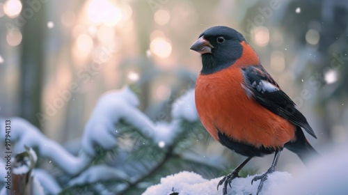 Eurasian bullfinch male ( Pyrrhula pyrrhula ) photo