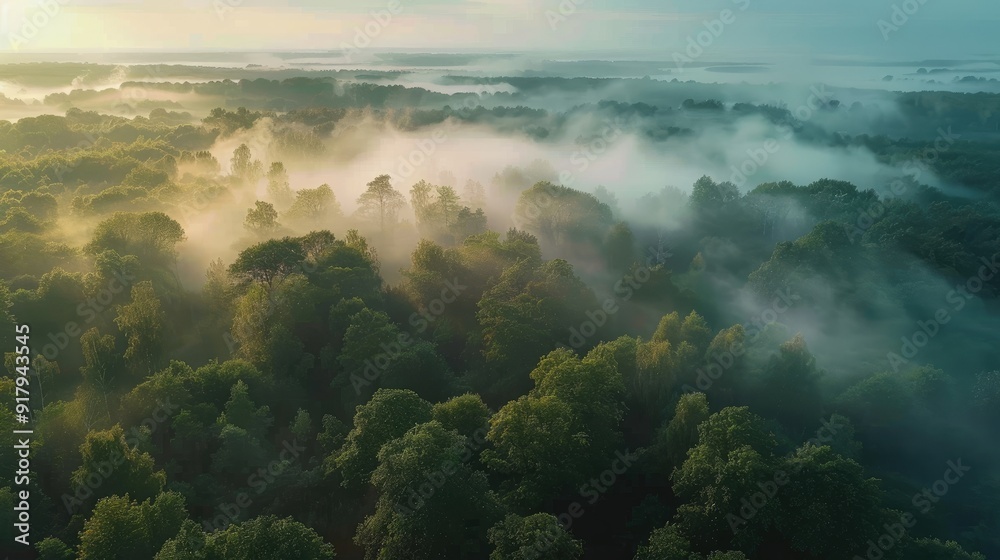 Beautiful foggy morning over the forest Beautiful foggy morning over the forest