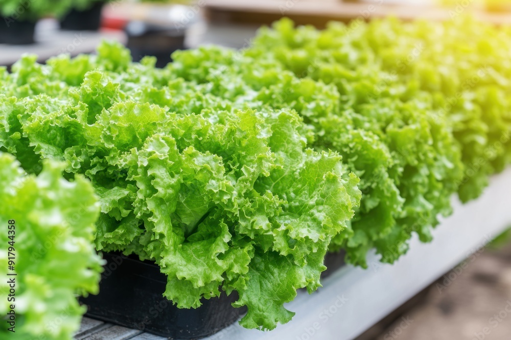 Lush green lettuce growing in hydroponic farm Lush green lettuce growing in hydroponic farm
