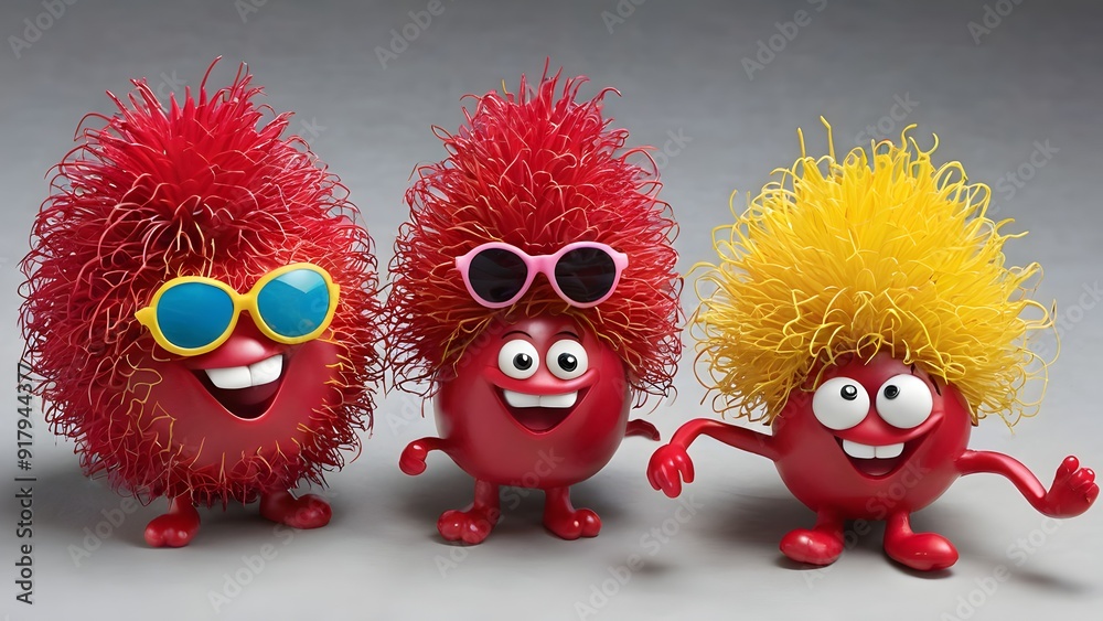 Obraz premium expressions and accessories give the rambutan characters fun expressions.