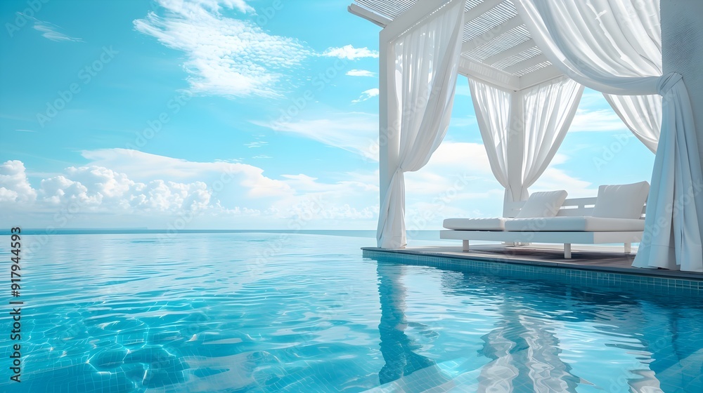 Naklejka premium Serene Poolside Cabana Beckons for Relaxation and Rejuvenation