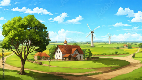 Beautiful rural village house, Indian village background for cartoon