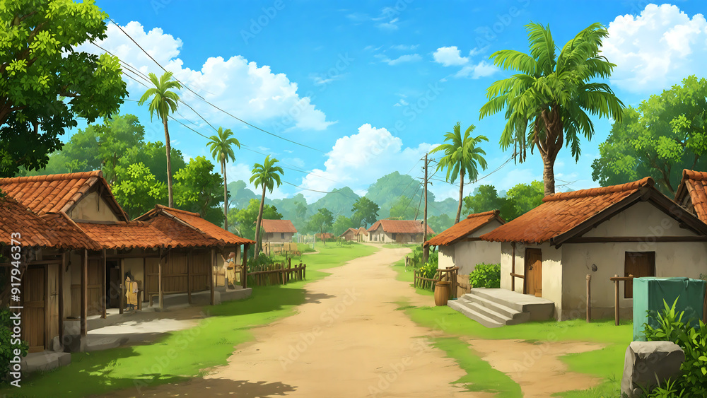 Beautiful rural village house, Indian village background for cartoon Beautiful rural village house, Indian village background for cartoon