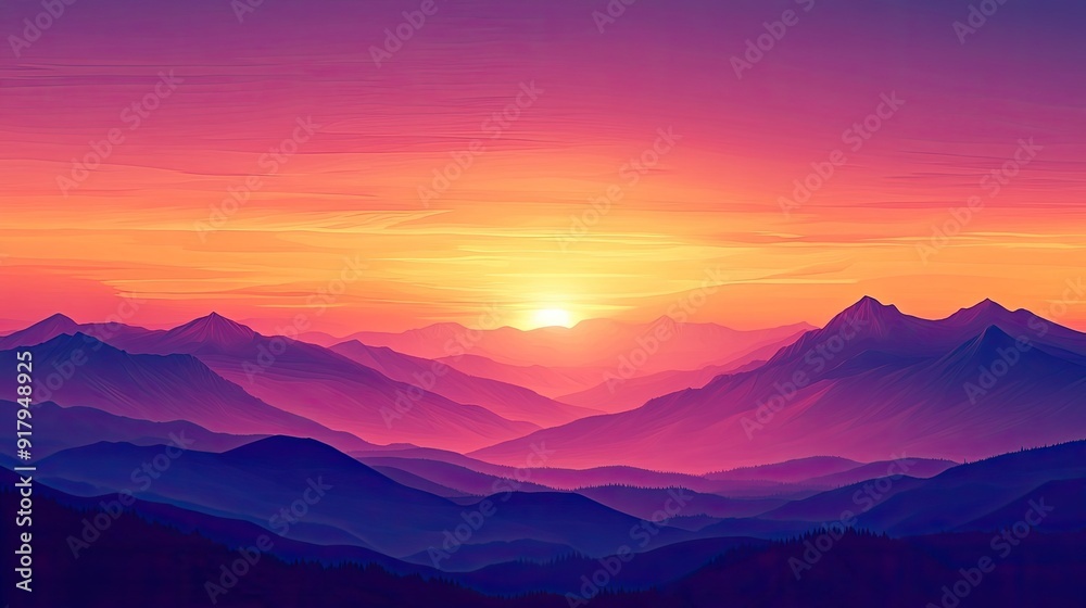 Sunset over a mountain range, with the sky painted in shades of orange, pink, and purple, and the mountains silhouetted against it. Sunset over a mountain range, with the sky painted in shades of orange, pink, and purple, and the mountains silhouetted against it.