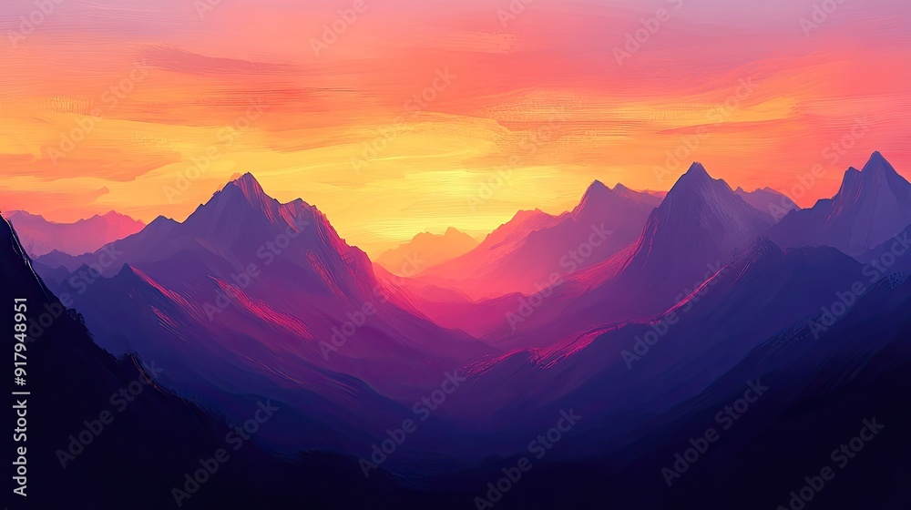 Sunset over a mountain range, with the sky painted in shades of orange, pink, and purple, and the mountains silhouetted against it. Sunset over a mountain range, with the sky painted in shades of orange, pink, and purple, and the mountains silhouetted against it.