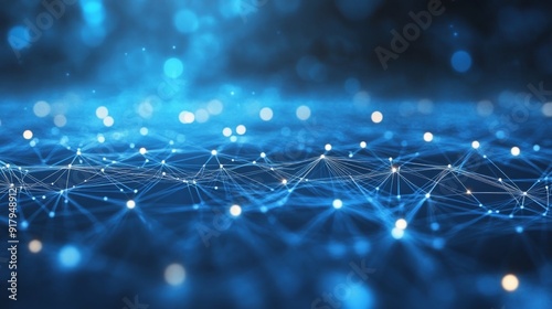 Abstract blue digital network background with interconnected dots and lines