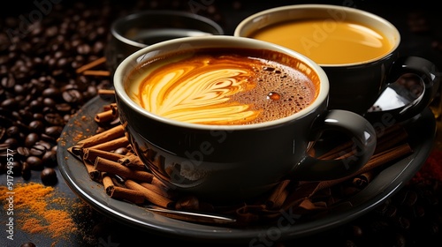 A close-up of a freshly brewed cup of coffee, with a plume of steam rising from the surface