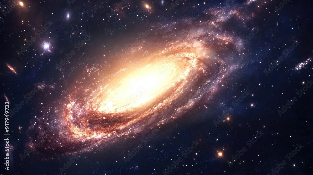 The beauty of a spiral galaxy in space, with its bright core and glowing arms filled with stars and nebulae. The beauty of a spiral galaxy in space, with its bright core and glowing arms filled with stars and nebulae.