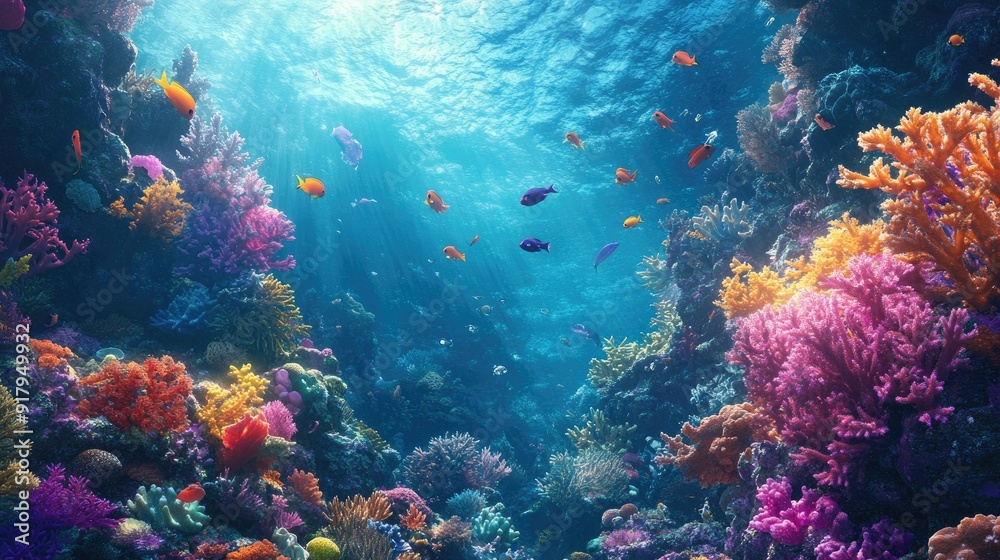 Naklejka premium The beauty of the tropical undersea world, with a dynamic ecosystem of coral reefs and diverse marine life.