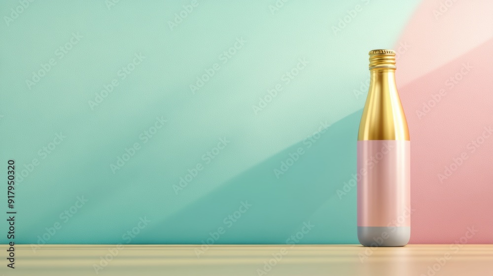 Elegant champagne bottle on pastel background Elegant champagne bottle on pastel background
