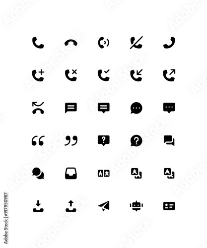 Communication icon set in line style vector. Phone, comment, chat, quote, call illustration vector. Simple customer support outline vector icons. Pixel perfect icon pack.