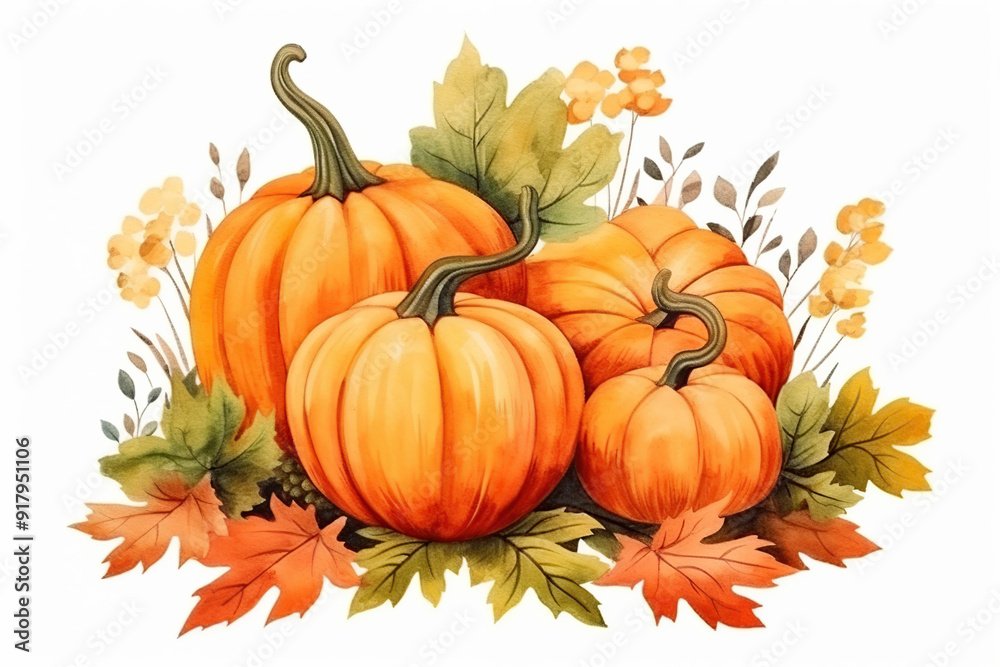 Watercolor fall pumpkin composition Watercolor fall pumpkin composition