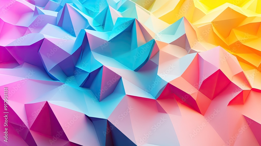 3D abstract low poly surface with vibrant color gradients and depth. 3D abstract low poly surface with vibrant color gradients and depth.