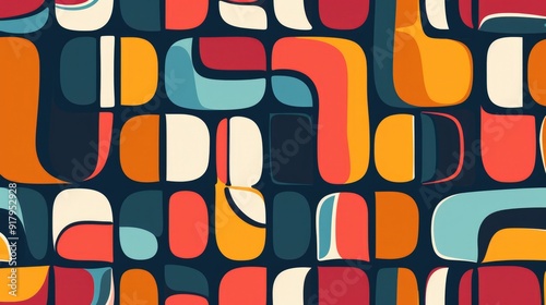 Geometric abstract seamless pattern with colorful rounded tiles endless ornament texture