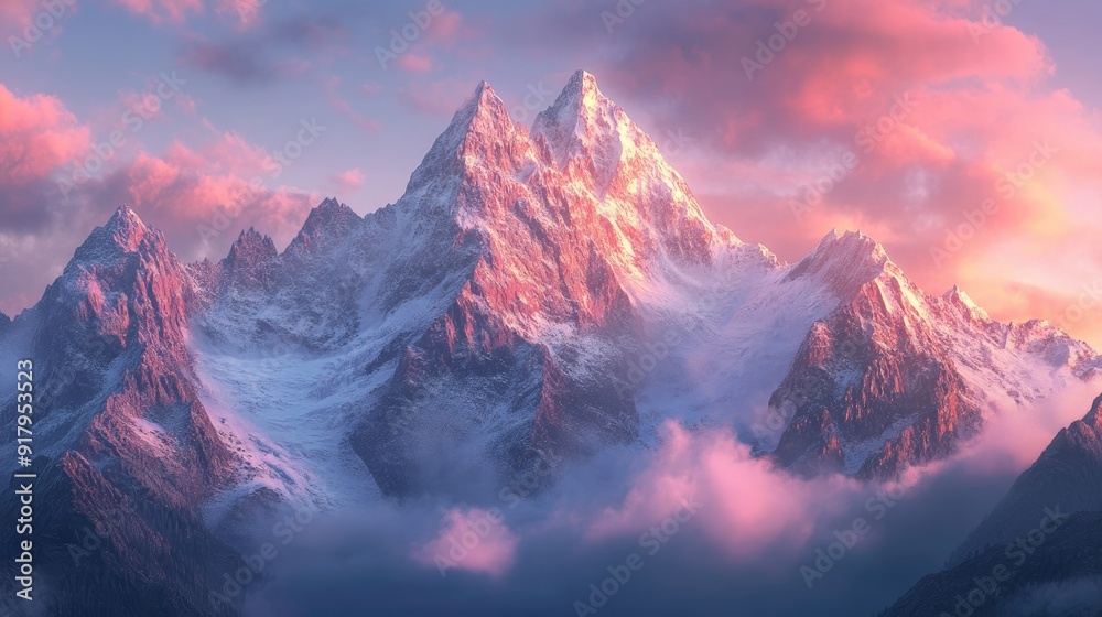 The tranquility of a mountain sunrise, with the peaks bathed in soft, warm light and the sky transitioning from night to day. The tranquility of a mountain sunrise, with the peaks bathed in soft, warm light and the sky transitioning from night to day.