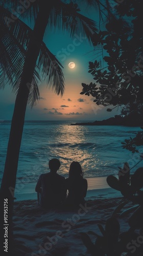 Celestial Romance on a Midnight Shore