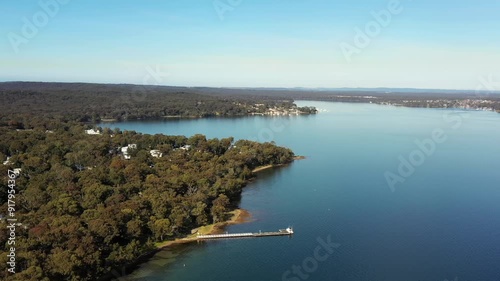 Wide aerial panorama of Lake Macquarie on Australian pacific coast at Murrays Beach.
 photo