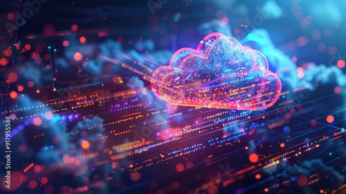 Abstract digital depictions of cloud technology engineering serve as visual metaphors for the interconnected web of data flows and computational processes