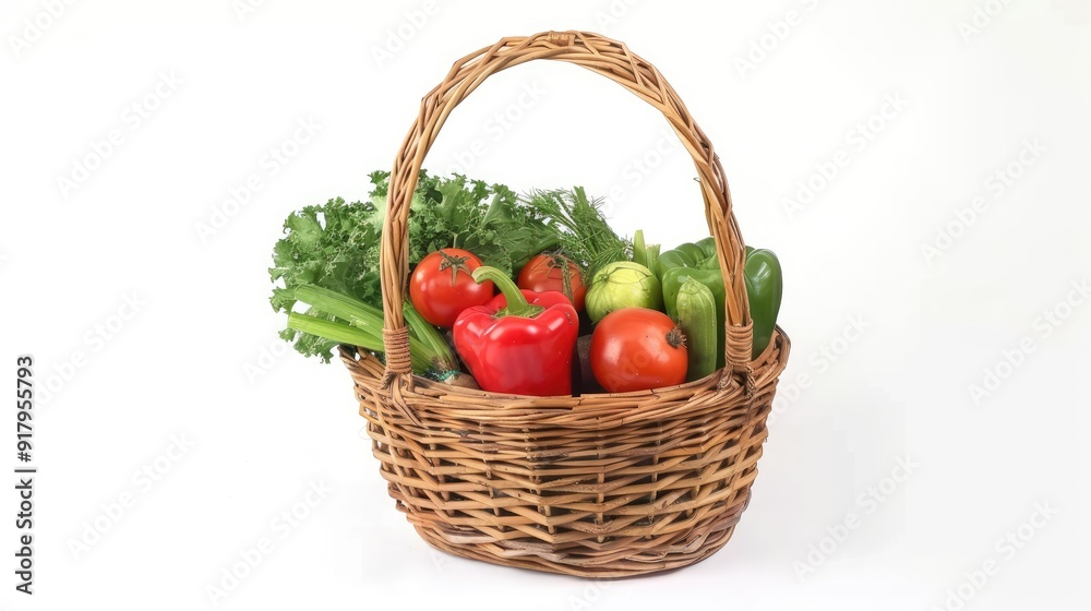 raw vegetables in wicker basket isolated on white raw vegetables in wicker basket isolated on white