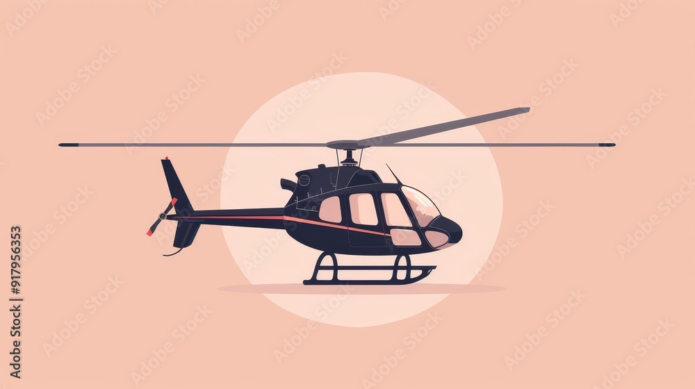 Fototapeta premium Simple and basic helicopter in hover, 2D vector illustration, minimalist approach, clean and plain lines