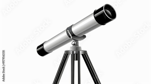 Minimalist 2D vector of a telescope on a tripod, simple and clean design, basic and plain illustration