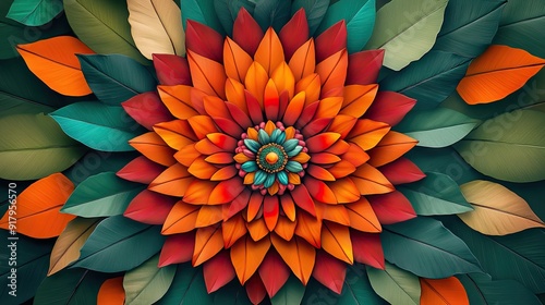 Wallpaper Mural An artistic top view of a flower mandala with vibrant petals and leaves. Torontodigital.ca