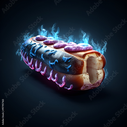 3D image of beautifully decorated sausage bread for Halloween. Generative AI