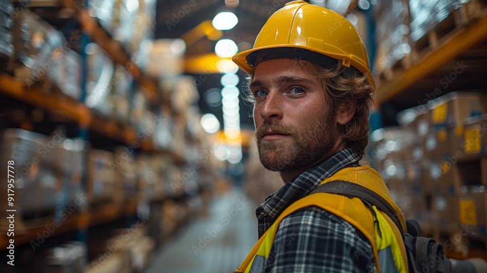 Warehouse worker in hard hat - generative ai Warehouse worker in hard hat - generative ai