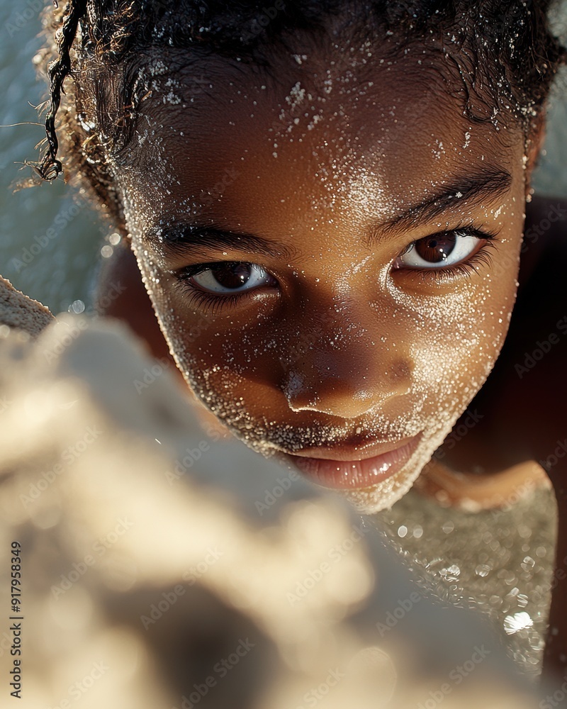Child's Joyful Focus: Building Sandcastle in Bright Sunlight Child's Joyful Focus: Building Sandcastle in Bright Sunlight