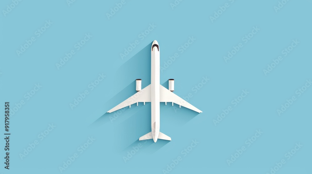 A simple airplane icon in flight, minimalist style, 2D vector illustration, clear and basic shapes, plain sky A simple airplane icon in flight, minimalist style, 2D vector illustration, clear and basic shapes, plain sky
