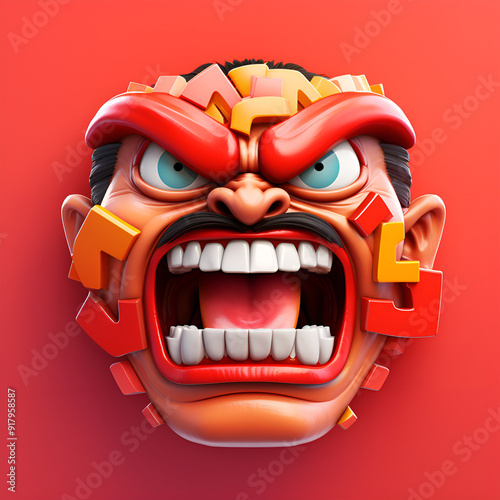 Art images showing scary, angry facial expressions. Generative AI