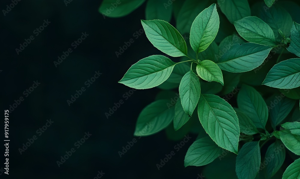 A dark green plant with leaves on a black background, Generative AI A dark green plant with leaves on a black background, Generative AI