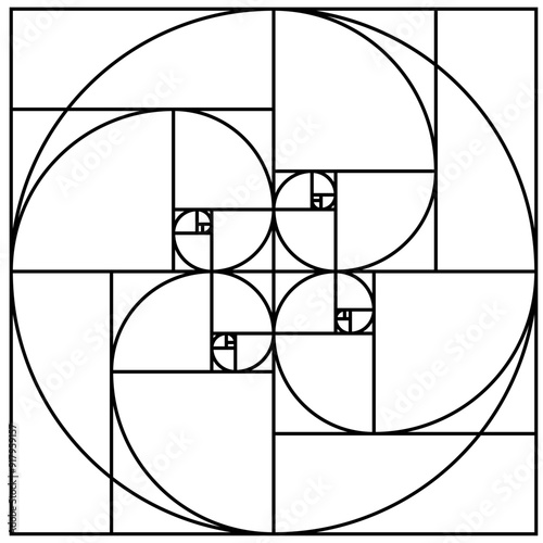 Golden Ratio, Phi, Fibonacci Sequence Illustration, Mathematical, Architectural Pattern, Sacred Geometry Clipart