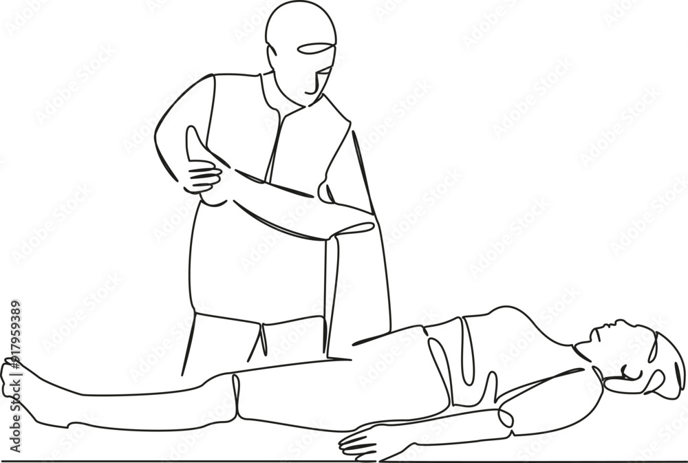 One continuous single drawing line art flat doodle person, woman, physical therapy, doctor, leg, recovery, adult, horizontal, photography. Isolated image hand draw contour on a white background One continuous single drawing line art flat doodle person, woman, physical therapy, doctor, leg, recovery, adult, horizontal, photography. Isolated image hand draw contour on a white background