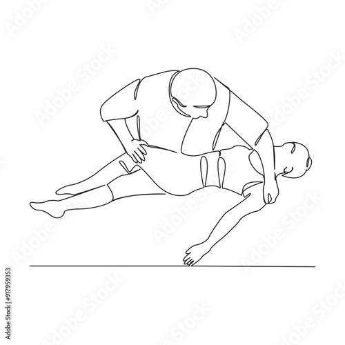 One continuous single drawing line art flat doodle back, person, patient, woman, physical therapy, recovery, chiropractor, care, osteopath. Isolated image hand draw contour on a white background

