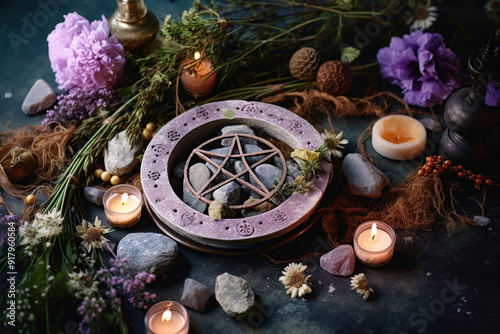 Wooden Wiccan Altar for Ostara Sabbath - Wheel of the Year