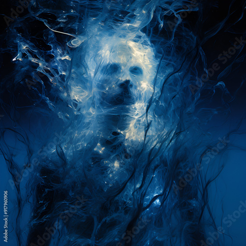 The image of the blue electric humanoid spirit is a beautiful work of art. Generative AI