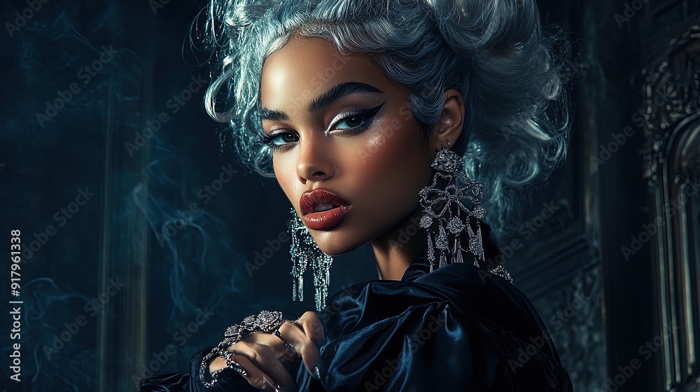 Striking Portrait of a Stylish Woman with Voluminous Platinum Hair: Perfect for Bold Sports Interior Decor Posters Striking Portrait of a Stylish Woman with Voluminous Platinum Hair: Perfect for Bold Sports Interior Decor Posters