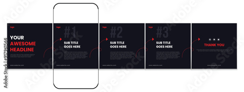 Carousel post template set, Modern Instagram carousel post design, Editable business social media carousel post.