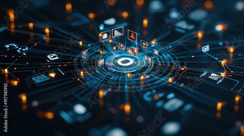 Conceptual image of a digital HR hub with real-time employee data analytics