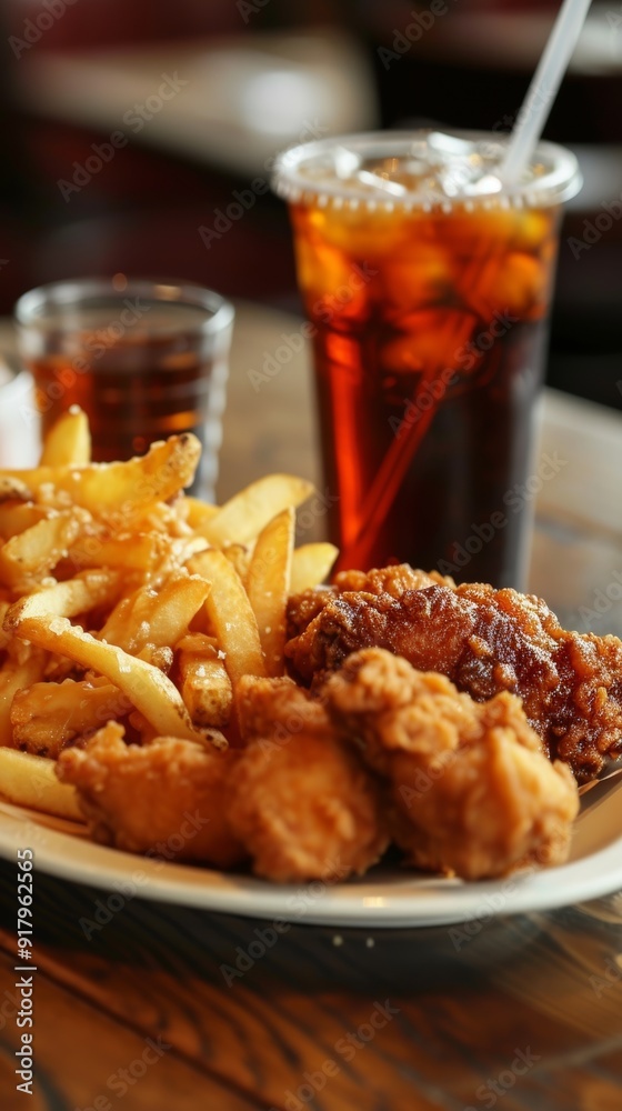 Delicious Chicken Drum Roll and Chicken Wings with French Fries and Soft Drinks Delicious Chicken Drum Roll and Chicken Wings with French Fries and Soft Drinks