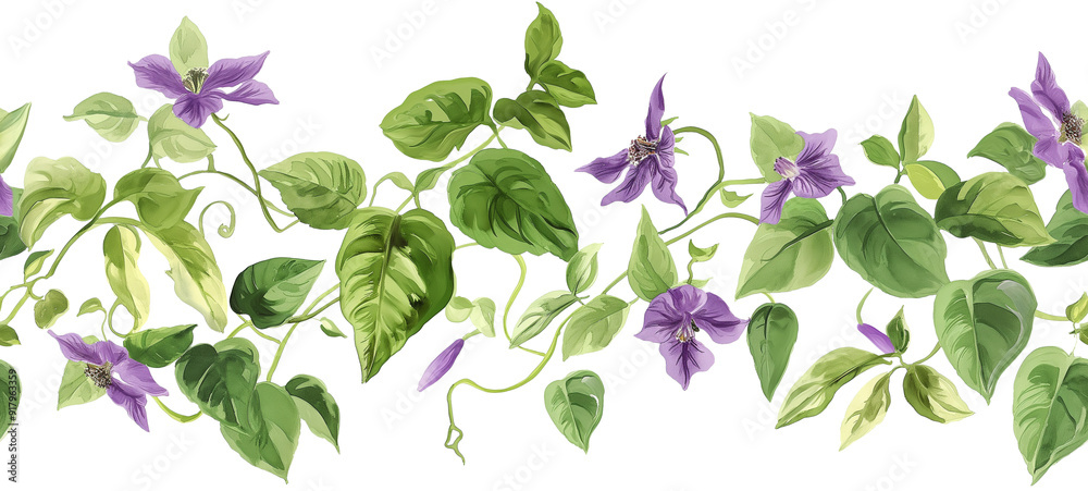 Obraz premium Seamless Horizontal Watercolor Chocolate vine Flowers isolated on transparent background PNG