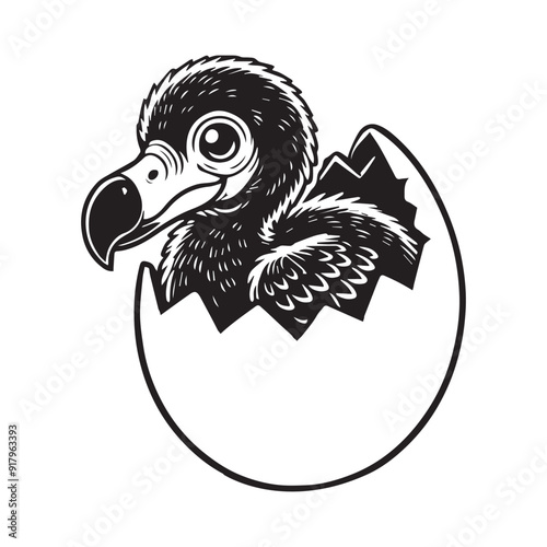 Dodo Clipart, Flightless bird outline design, Raphus cucullatus illustration in black and white
