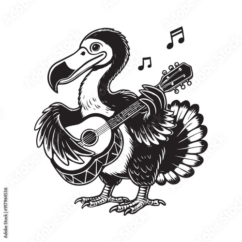 Dodo Clipart, Flightless bird outline design, Raphus cucullatus illustration in black and white
