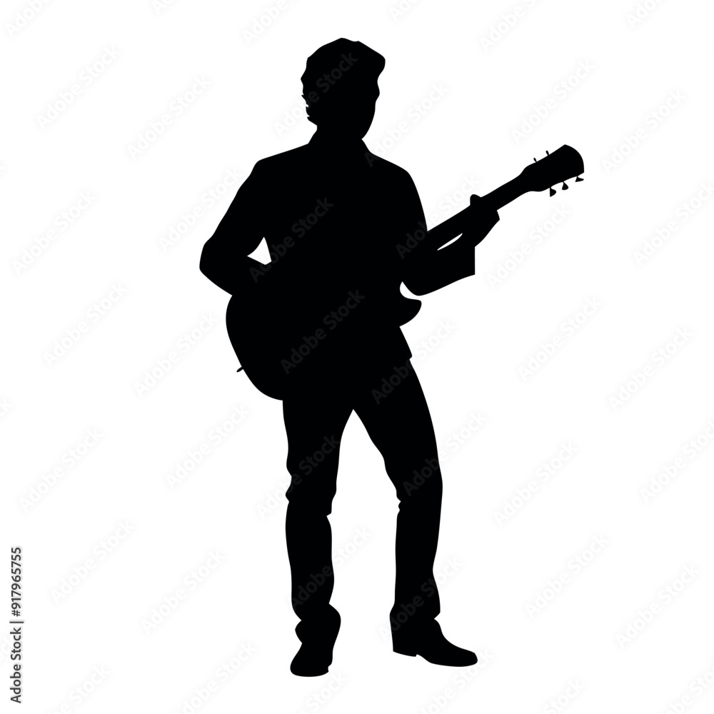 A smart Guitarist play the guitar vector silhouette, isolated white background A smart Guitarist play the guitar vector silhouette, isolated white background