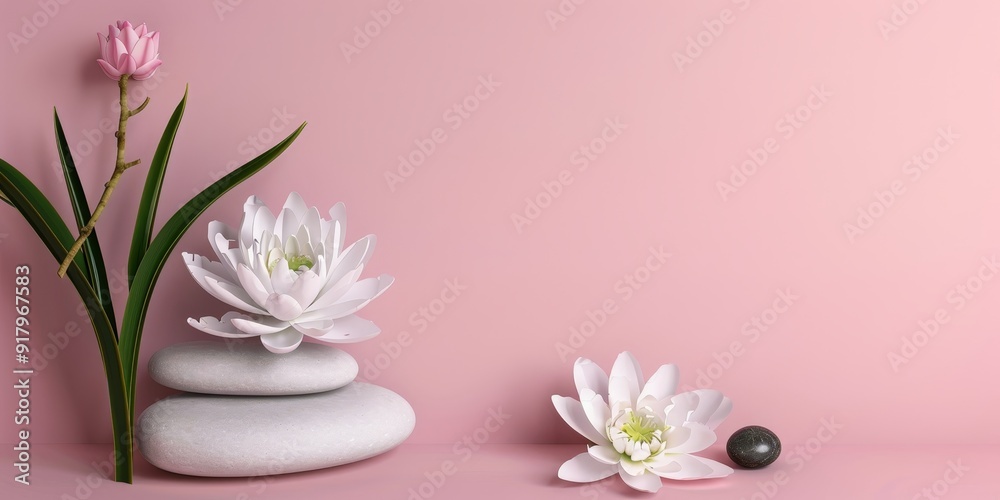 Minimalistic Pink Background with Lotus Flowers Minimalistic Pink Background with Lotus Flowers