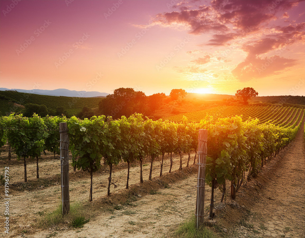 Fototapeta premium Vignoble au coucher du soleil