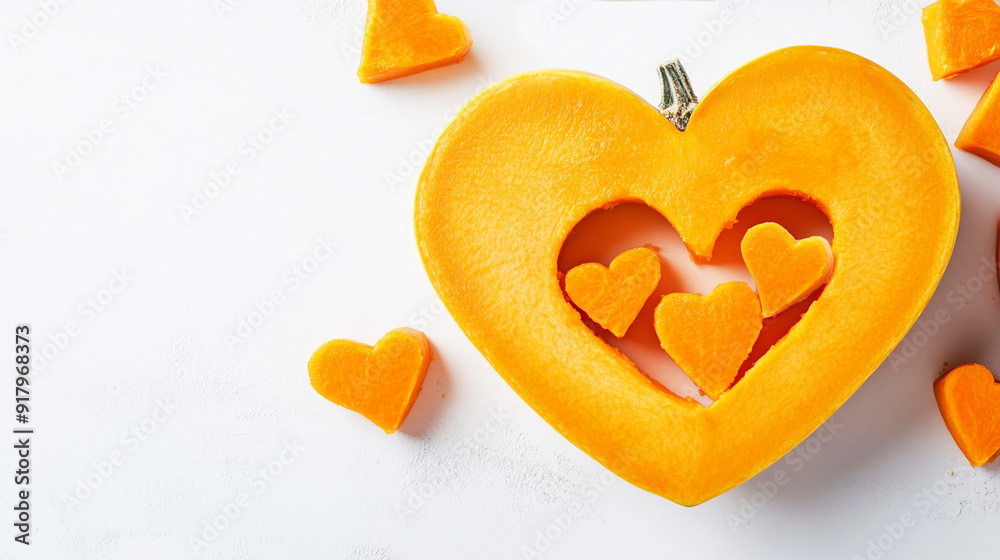 Obraz premium Autumn banner, pumpkin heart on a white background, copy space for text